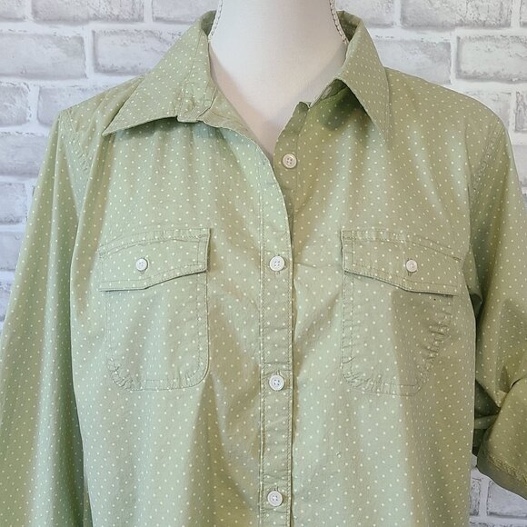 LL Bean Shirt Polka Dots Button Pockets Roll Tab Long Sleeve XL Classic Relaxed - Picture 2 of 7